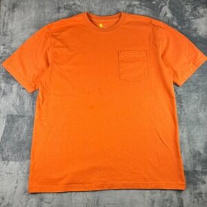 Carhartt Men's L Orange Pocket Blank T-Shirt Workwear Original Fit Heavyweight